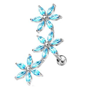 3 Marquise CZ Flowers 316L Surgical Steel Cartilage - Blue