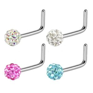 4 Pcs Value Pack of Assorted Surgical Steel L Bend Nose Studs
