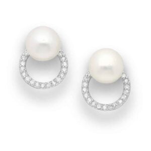 925 Sterling Silver Earrings with Diamonds and Freshwater Pearl