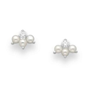 925 Sterling Silver Earrings with Diamonds and Freshwater Pearls