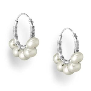 925 Sterling Silver Hoop Earrings Beaded with Freshwater Pearls