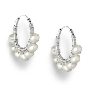 925 Sterling Silver Hoop Earrings Beaded with Freshwater Pearls