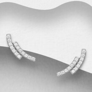 925 Sterling Silver Double Curve Earrings with CZ Diamonds