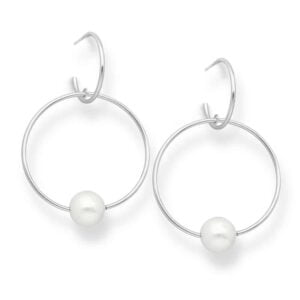 925 Sterling Silver Push-Back Hoop Link Earrings with Freshwater Pearls