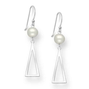 925 Sterling Silver Triangle Hook Earrings Beaded with Freshwater Pearls
