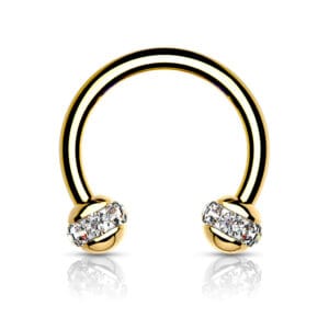Gold Plated Circular Barbell With Satellite Jewelled Balls - Crystal