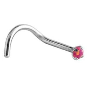 Curved Prong Set Synthetic Opal Jewelled Nose Stud - Pink
