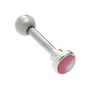Mother of Pearl Tragus Bar Stud- Pink Disc