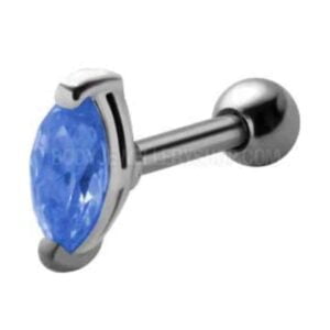 Jewelled Silver and Steel Tragus Stud - Blue Ovals