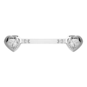 Bio Flex Push Fit Jewelled Heart Nipple Barbell - Crystal