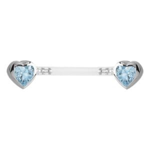 Bio Flex Push Fit Jewelled Heart Nipple Barbell - Light Blue