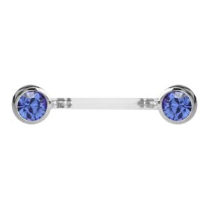 Bio-Flex Push Fit Round Jewelled Nipple Barbell - Blue