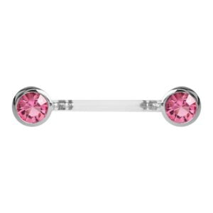 Bio-Flex Push Fit Round Jewelled Nipple Barbell - Pink