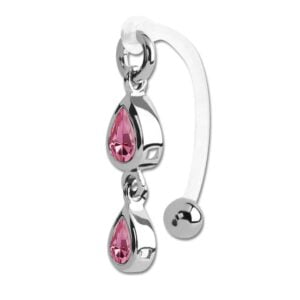 Bio Flex VCH Jewellery With Two Tear Shaped Pink Jewelled Surgical Steel Charms