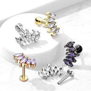 Black Tragus Stud with 5 Marquise Cut CZ Stones