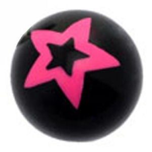 Black Acrylic Threaded Ball - Pink Star
