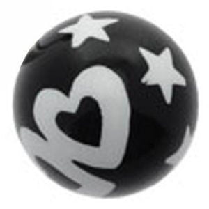 Black Acrylic Threaded Ball - White Hearts And Stars