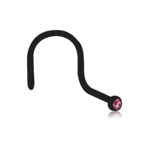 Black Bio-Flex Jewelled Nose Stud - Pink