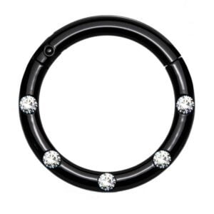 Black Hinged Segment Ring with 5 Flush Facing Petite Crystals