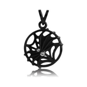 Black Steel & CZ Spider Web Pendant