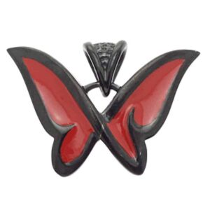 Black Steel & Red Enamel Butterfly Pendant