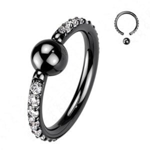 Black Titanium Captive Bead Ring with CZ Pave
