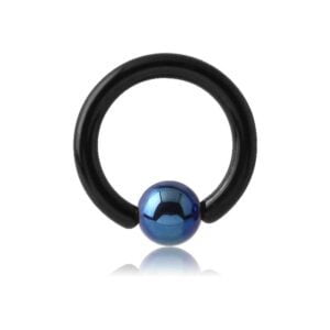 Blackline Ball Closure Ring with Dark Blue Titanium ball