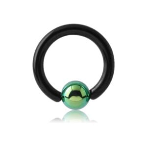 Blackline Ball Closure Ring with Green Titanium ball