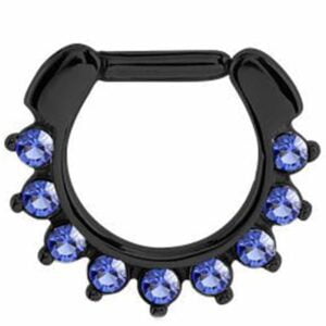 Blackline Jewelled Hinged Septum Clicker Ring - Blue
