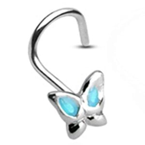 Blue Butterfly Silver Nose Stud