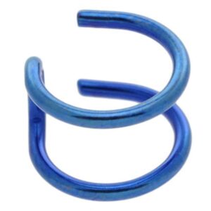 Blue Titanium Clip On Ear Cuff - 2 Rings