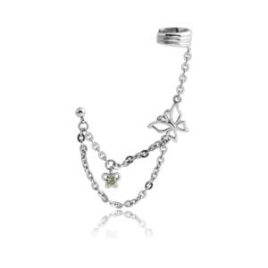 Butterfly Chain Ear Piercing Cuff - Green