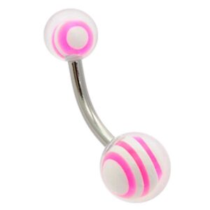 Clear Ball Banana Bell - White & Pink Stripes