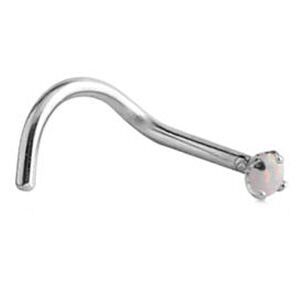 Curved Prong Set Synthetic Opal Jewelled Nose Stud - White