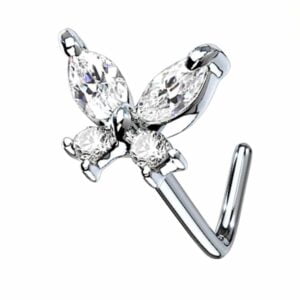 CZ Butterfly 316L Surgical Steel L Bend Nose Stud - Clear