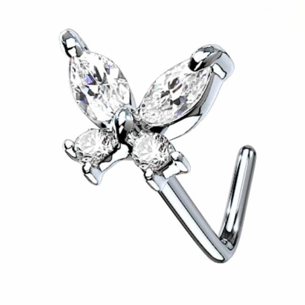 CZ Butterfly 316L Surgical Steel L Bend Nose Stud - Clear <span class="custom_location">- 12C08UK</span>
