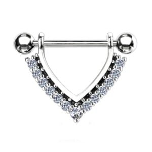CZ Paved Black Enamel Surgical Steel Nipple Shield- Clear
