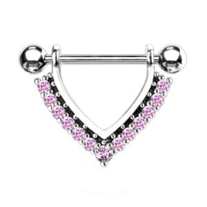 CZ Paved Black Enamel Surgical Steel Nipple Shield - Pink