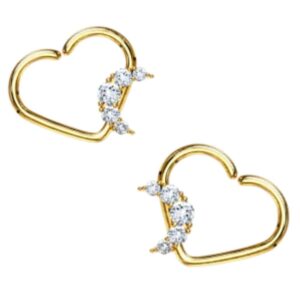 CZ Paved Crescent set Heart Shape Ear Cartilage - Silver