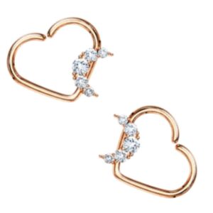 CZ Paved Crescent set Heart Shape Ear Cartilage - Rose Gold