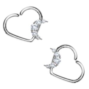 CZ Paved Crescent set Heart Shape Ear Cartilage - Silver