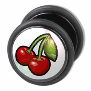 Fake Ear Plug - White Cherries