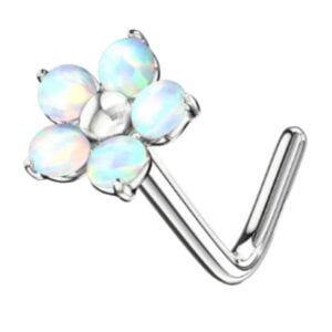 Flower with 5 Opal Petals 316L Surgical Steel L Bend Nose Stud