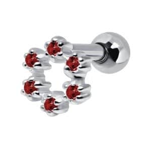 Silver and Steel Tragus Stud With Red Flower