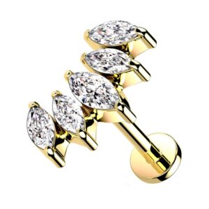 Gold Plated 5 Marquise CZ Set Tragus Stud Internally Threaded