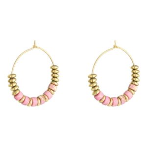 Pretty Hoop Gold Plated Earrings - with Pink Beads