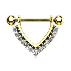 Gold Plated CZ Paved Black Enamel Surgical Steel Nipple Shield- Clear