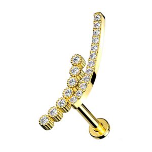Gold Plated Double Lined Labret Stud with CZ Paved Curve Top