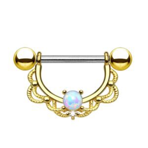 Gold Plated Filigree Drop Opal Surgical Steel Nipple Shield