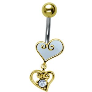 Gold-Plated Heart Drop Belly Bar - Crystal